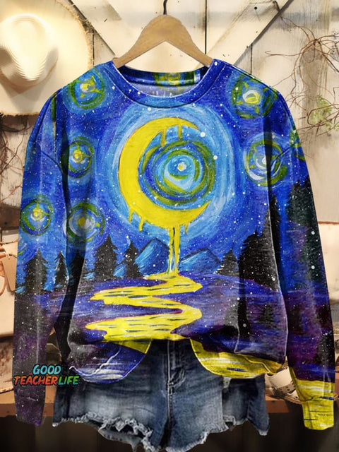 Moon, Mountains and Rivers Art Print Casual Sweatshirt