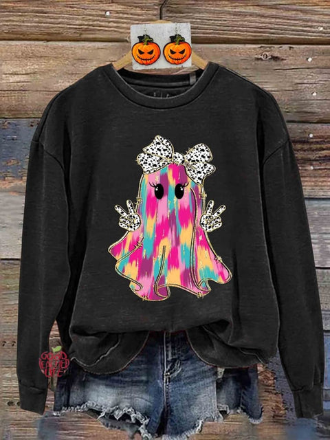 Retro Colorful Coquette Gold Glitter Ghost Print Sweatshirt