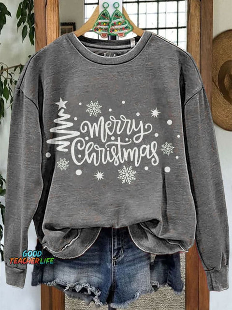 Merry Christmas Tree Christmas Casual Print Sweatshirt