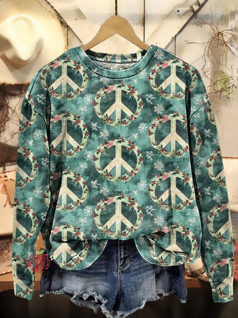 Christmas Peace Sign Hippie Love and Peace Casual Sweatshirt