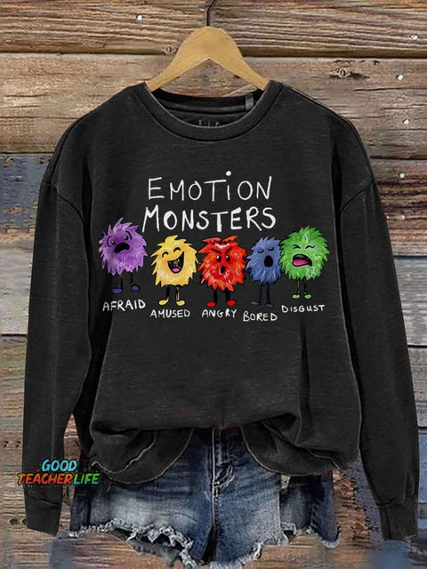 Funny Emotion Monsters Casual Print Sweatshirt