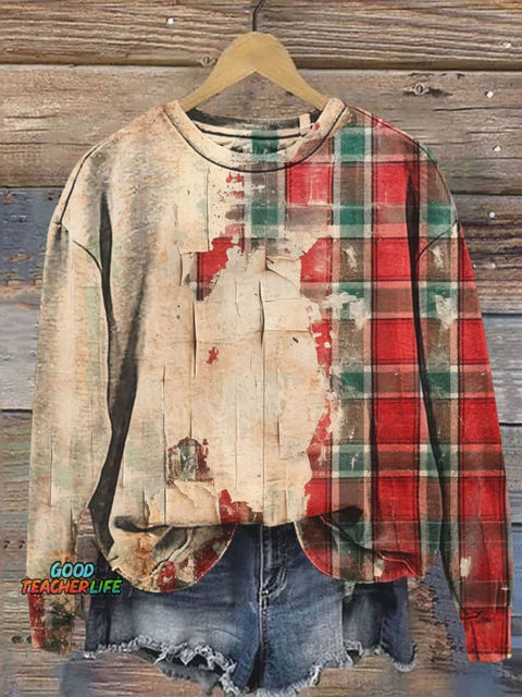 Retro Christmas Plaid Art Casual  Sweatshirt