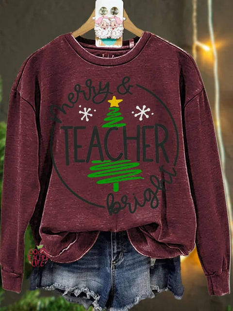 Christmas Merry & Bright Teacher Casual  Sweatshirt