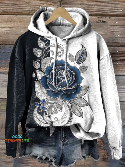 Romantic Rose Graphic Printed Casual Sweatshirt
