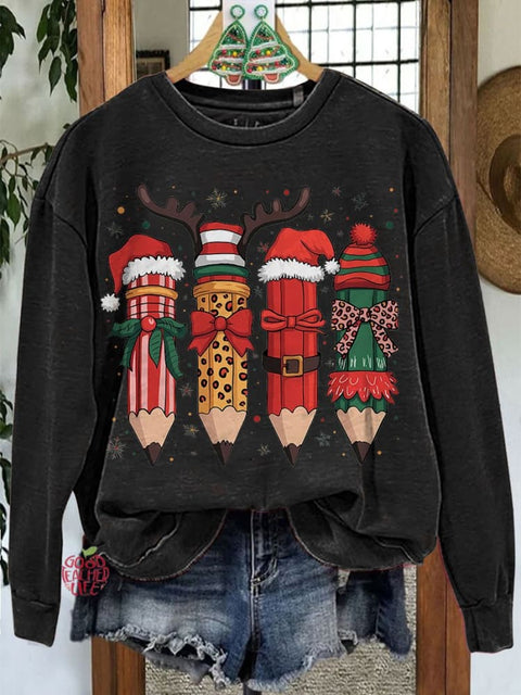 Teacher Pencil Christmas Coquette Casual Sweatshirt