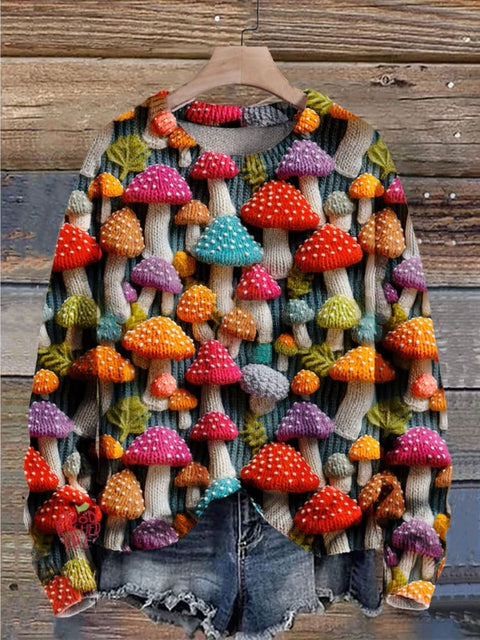 Christmas Gift Mushroom Art Print Knit Pullover Sweater