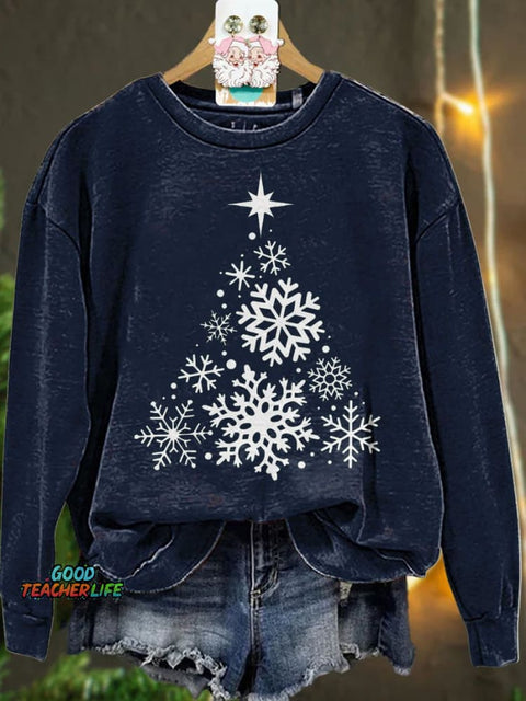 Christmas Snowflake Christmas Tree Casual  Sweatshirt
