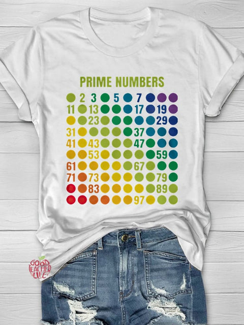 Rainbow Grid of Prime Numbers Casual Print T-shirt