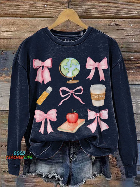 Teacher Pink Bows Coquette Casual  Sweatshirt