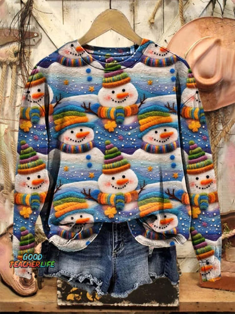 Lovely Christmas Snowman Art Print Casual Sweatshirt
