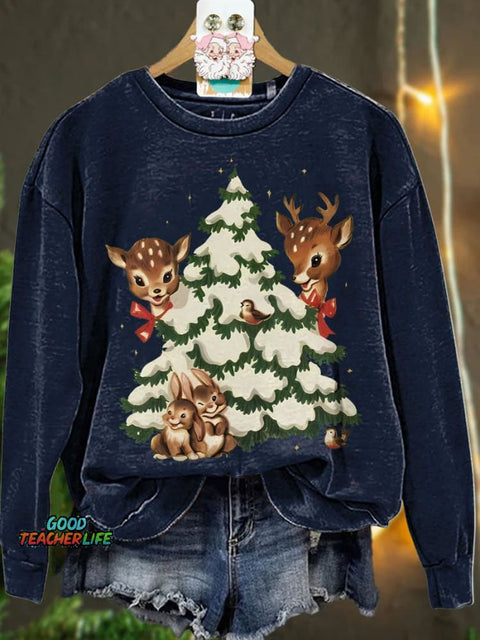 Retro Christmas Reindeer Casual  Sweatshirt