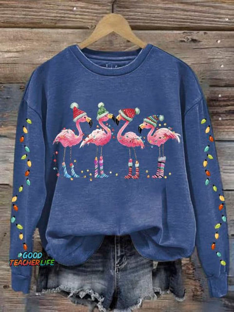 Lovely Christmas Flamingo Art Print Casual Sweatshirt