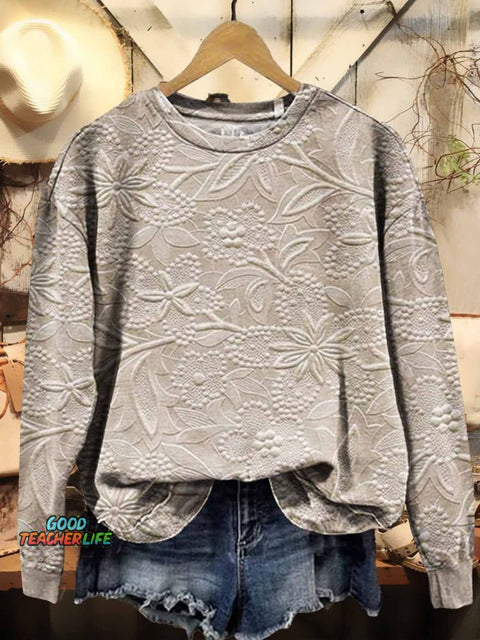 Women's Floral Texture Art Pattern Print Casual Sweatshirt