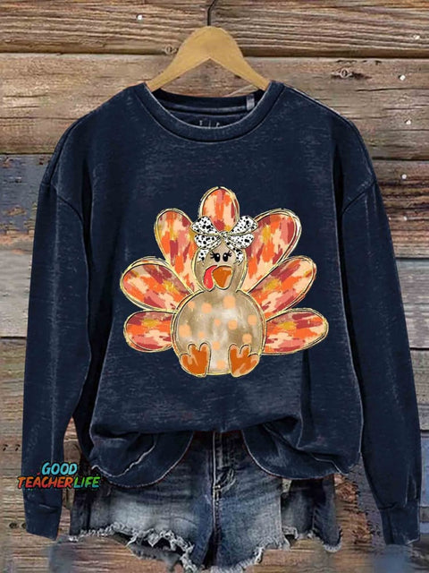 Colorful Coquette Gold Glitter Turkey Thanksgiving Casual Sweatshirt