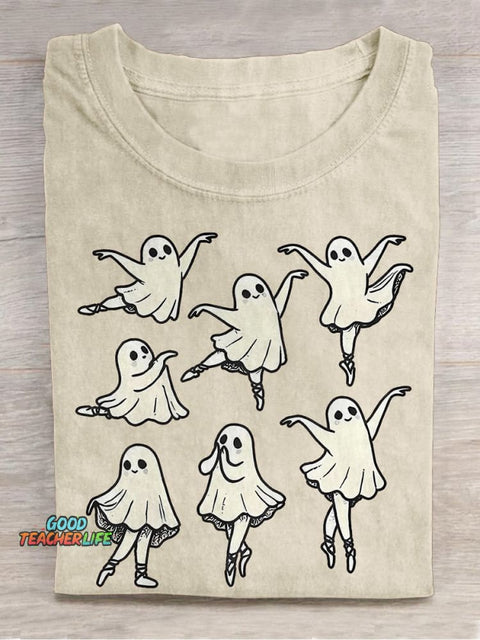 Ballet Ghost Ballet Dancer Spooky Dance Teacher Halloween Casual Print T-shirt