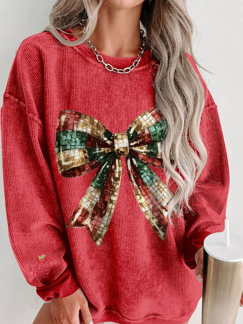 Women's Coquette Christmas Casual Print Corduroy Sweatshirt