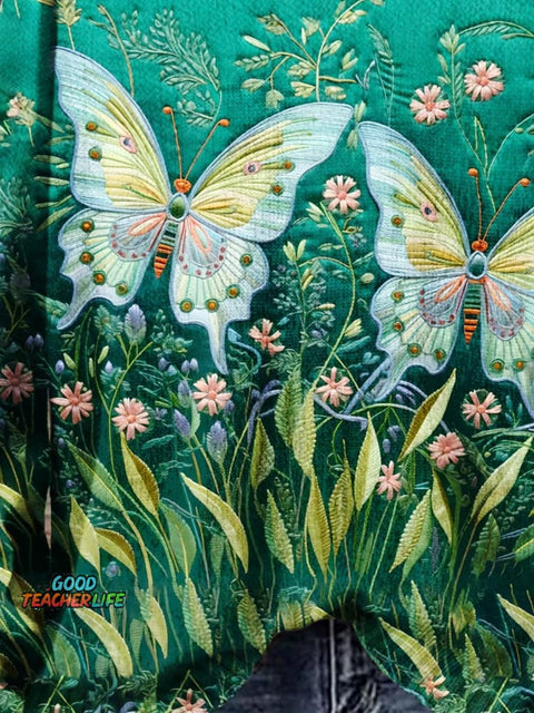 Retro Butterfly Flower Art Print Knit Pullover Sweater