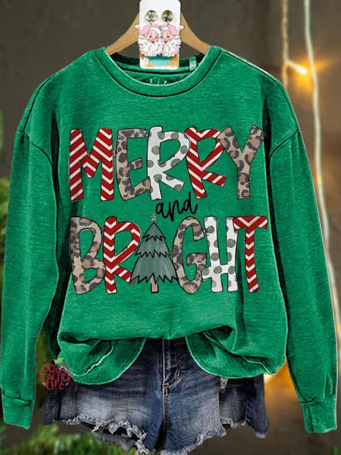 Christmas merry and bright leopard Casual  Sweatshirt