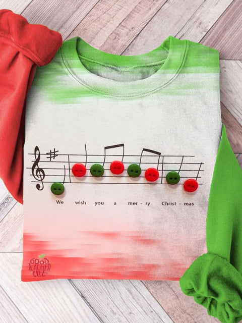 Christmas Music Note Art Print Casual  Sweatshirt