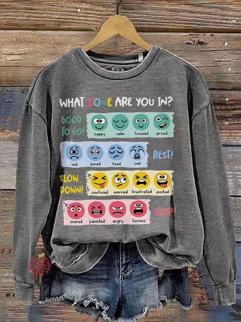 Zone Of Regulation Mental Health Teacher Casual Print Sweatshirt