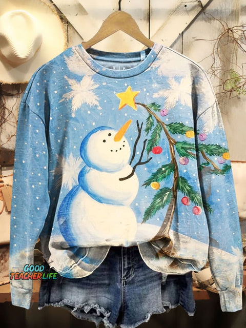 Snowman Christmas Tree Art Print Sweatshirt