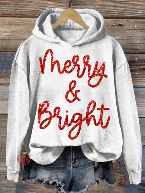 Christmas Sparkly Glitter Merry and Bright  Women's Print Casual Sweatshirt