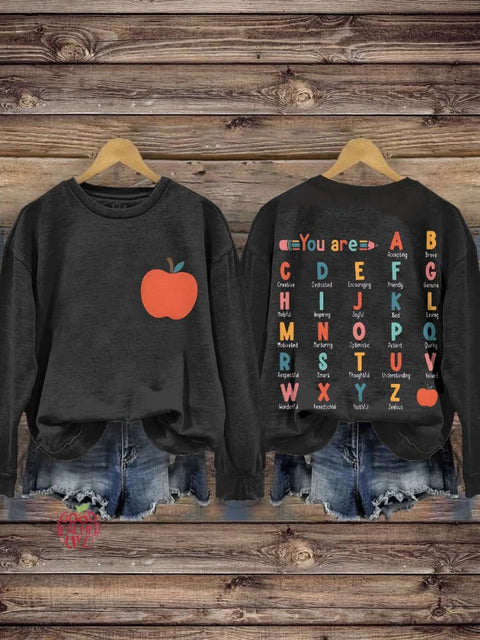 You Are Apple Teacher Casual Print Sweatshirt