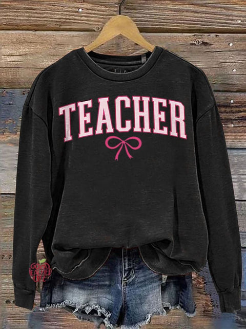 Teacher Pink Bow Varsity Casual  Sweatshirt