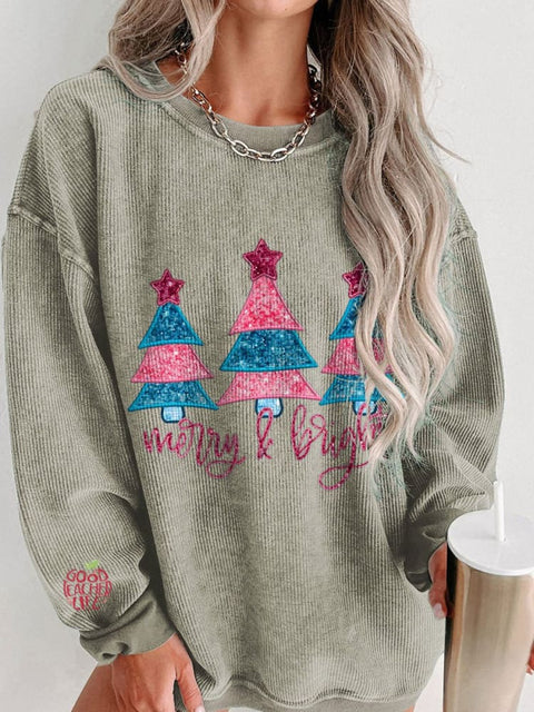 Women's Merry Christmas Merry & Bright Casual Print Sweatshirt