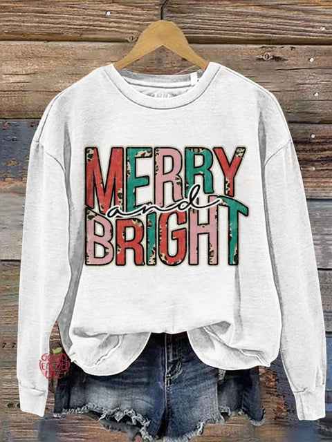 Christmas Merry Bright Retro Printed Casual Sweatshirt