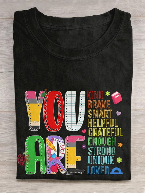 You Are Kind First Day Of School Casual Print T-shirt