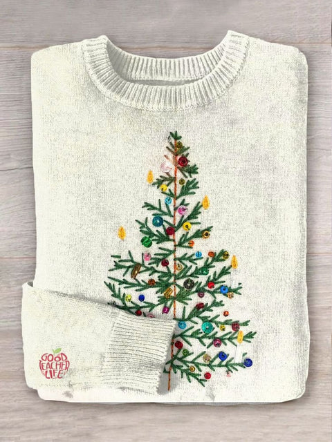 Christmas Light Tree Art Print Knit Pullover Sweater