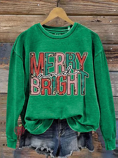 Christmas Merry Bright Retro Printed Casual Sweatshirt