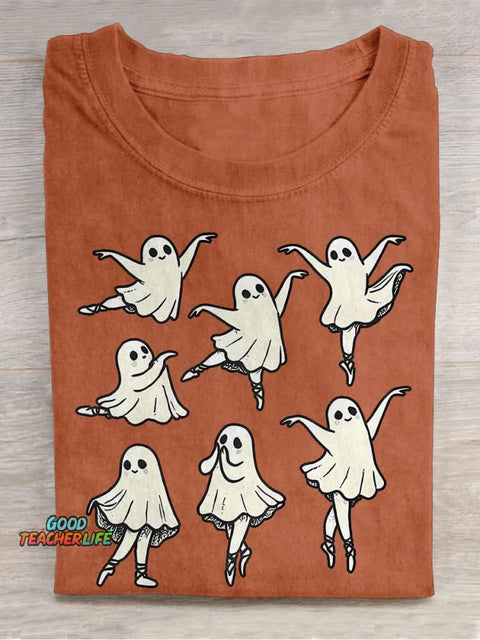 Ballet Ghost Ballet Dancer Spooky Dance Teacher Halloween Casual Print T-shirt