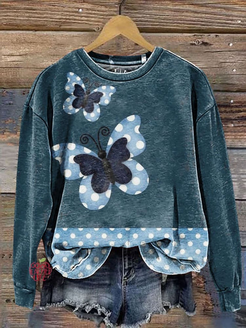 Butterfly and Polka Dot Art Print Casual Sweatshirt