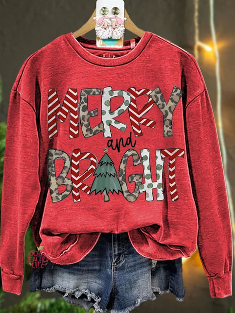 Christmas merry and bright leopard Casual  Sweatshirt