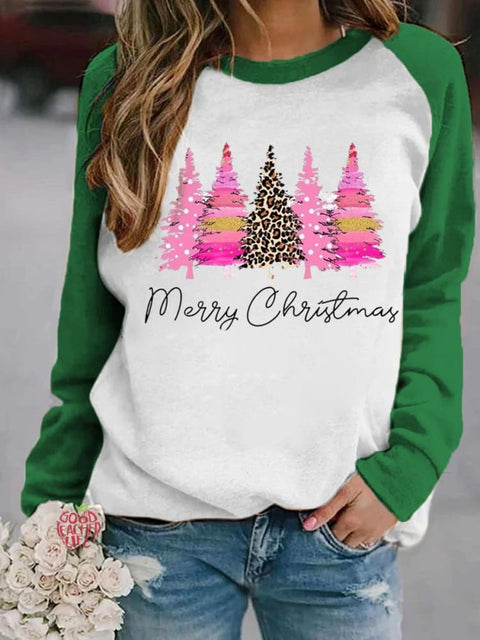 Women's Lovely Christmas Tree Art Print Casual Long Sleeve Sweatshirt