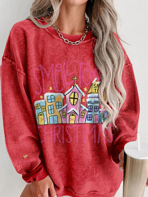 Christmas Small town christmas coquette Women's  Casual Print Corduroy Sweatshirt