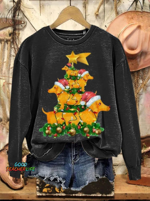 Lovely Christmas Dogs Art Print Casual Sweatshirt