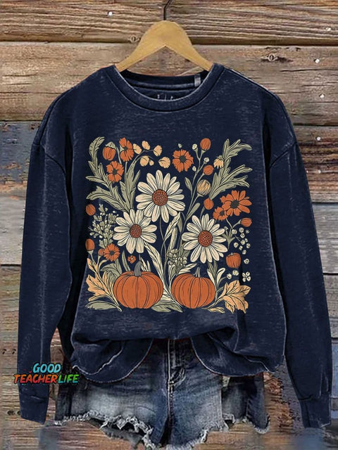 Leopard Pink Pumpkin Boho Floral Fall Casual Print Sweatshirt
