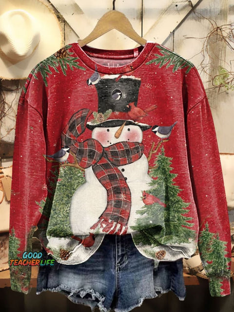 Christmas Snowman Art Print Casual Sweatshirt