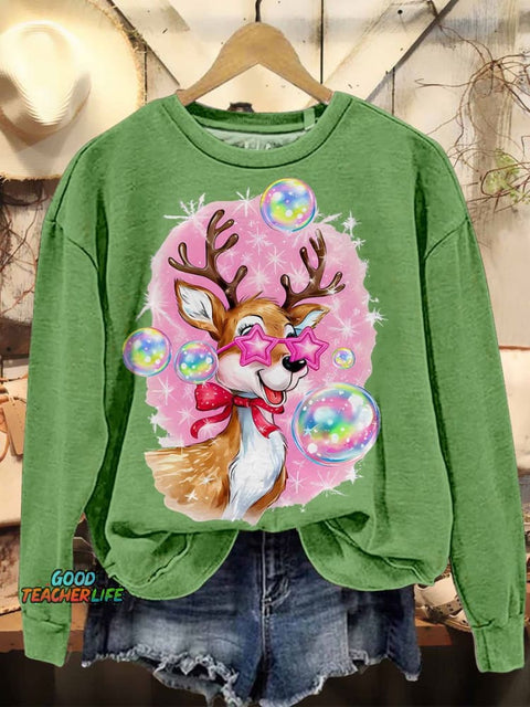 Iridescent Reindeer Christmas Casual Sweatshirt