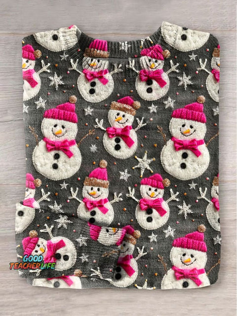 Cute Snowman Christmas Art Print Knit Pullover Sweater