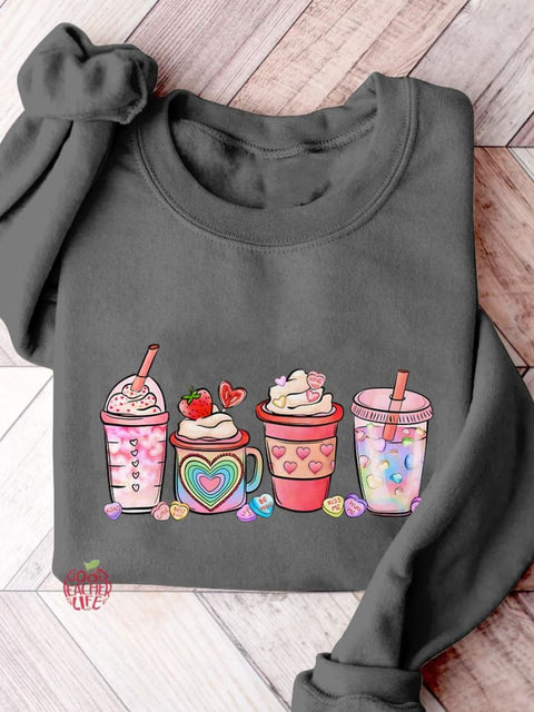 Valentine's Day Coffee Drinks Casual Print Sweatshirt