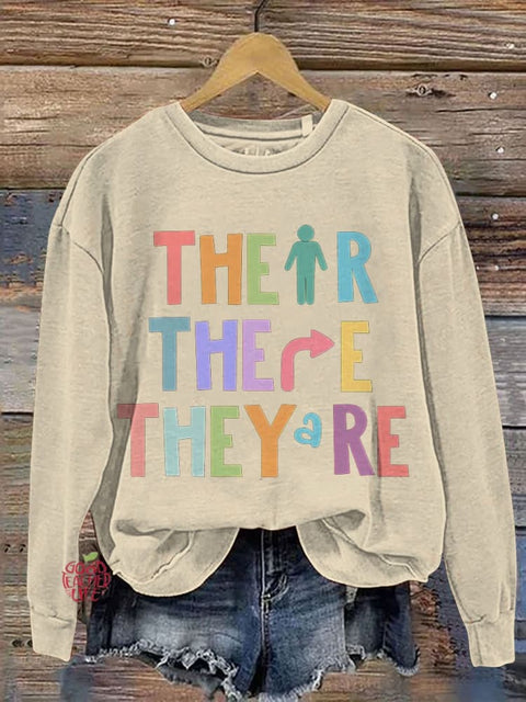 Their There They're English Literary Casual Print Sweatshirt