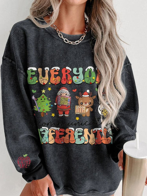 Christmas Everyone Communicate Differently Women's  Casual Print Corduroy Sweatshirt