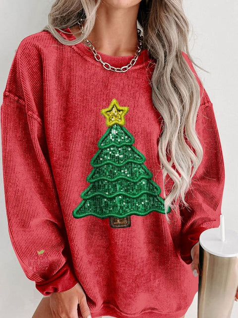 Women's Glitter Christmas Tree Casual Print Shirt