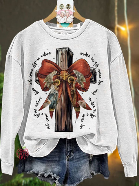 Jesus Christmas Bow Glitter Casual Sweatshirt