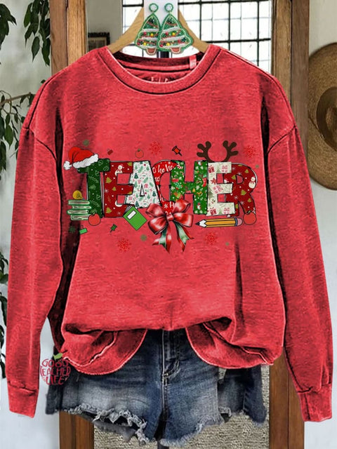 Teacher Christmas Coquette Casual Sweatshirt