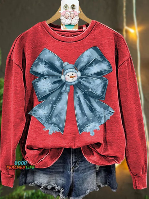 Christmas Winter Coquette Bow Cozy Season Snowman Casual  Sweatshirt